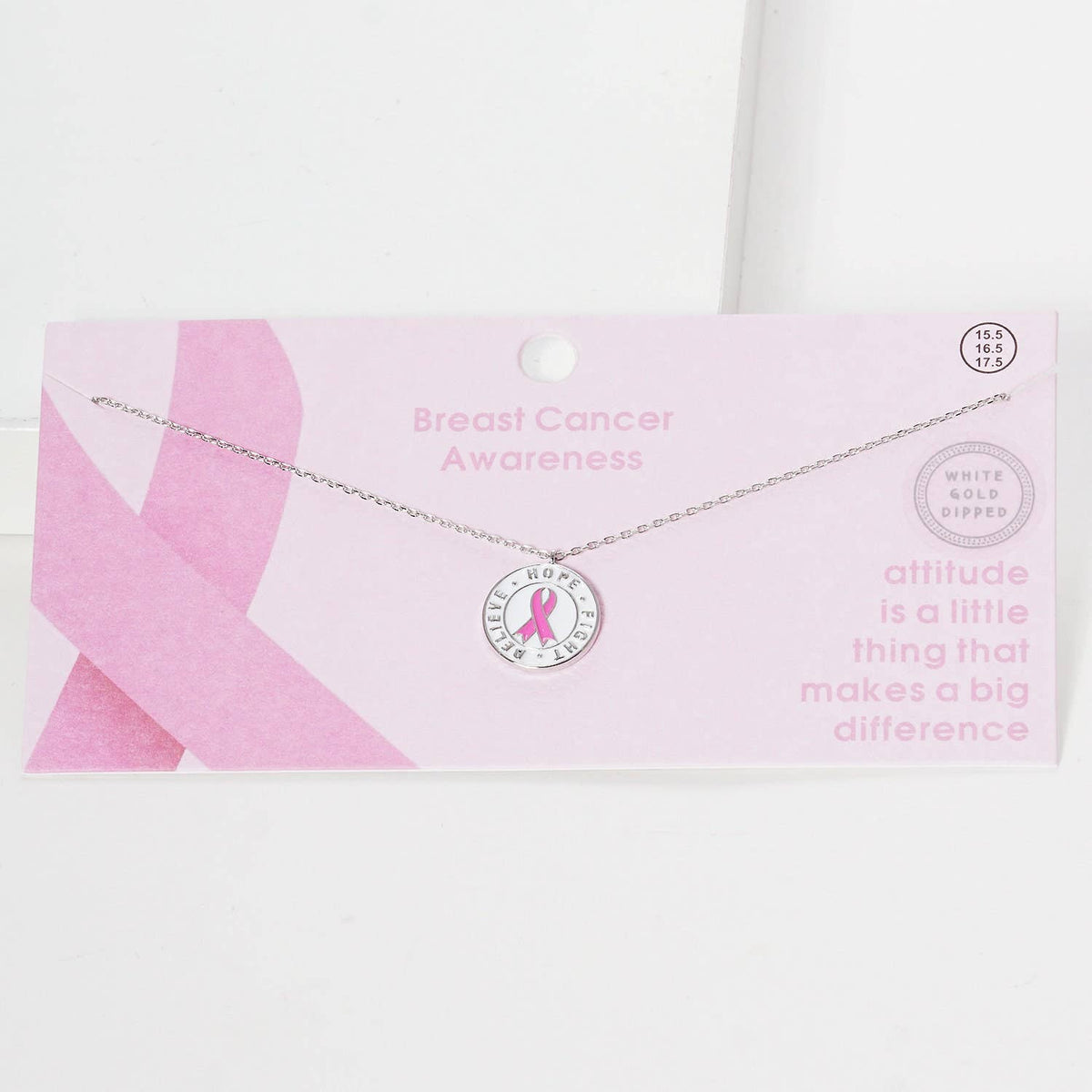 White Shelled Breast Cancer Awareness Ribbon Coin Necklace