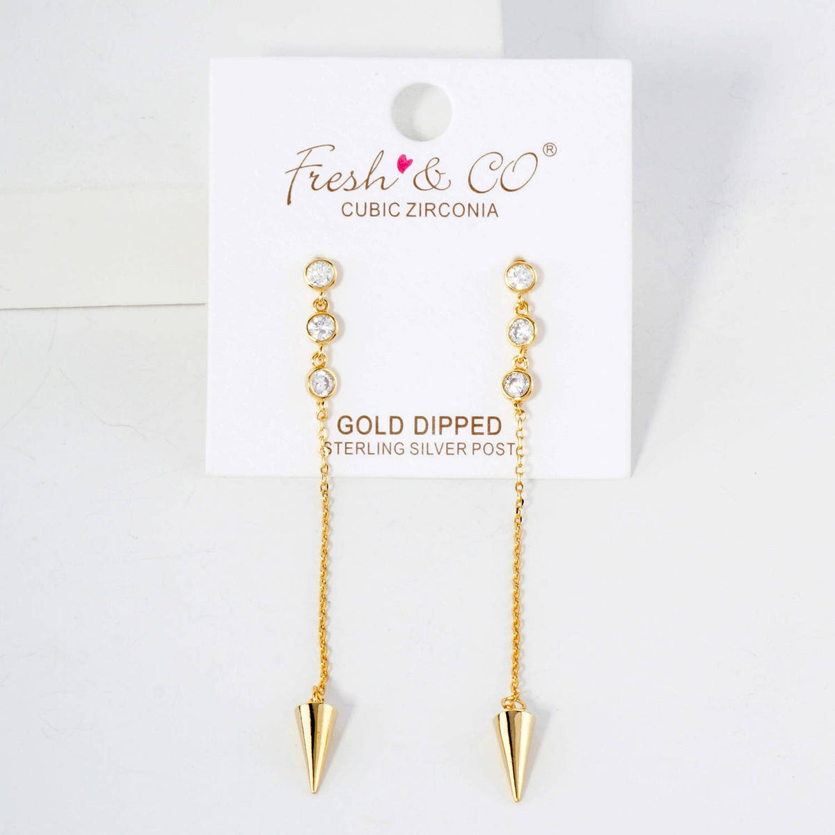 Round CZ Stone Trio with Spike Drop Chain Earrings