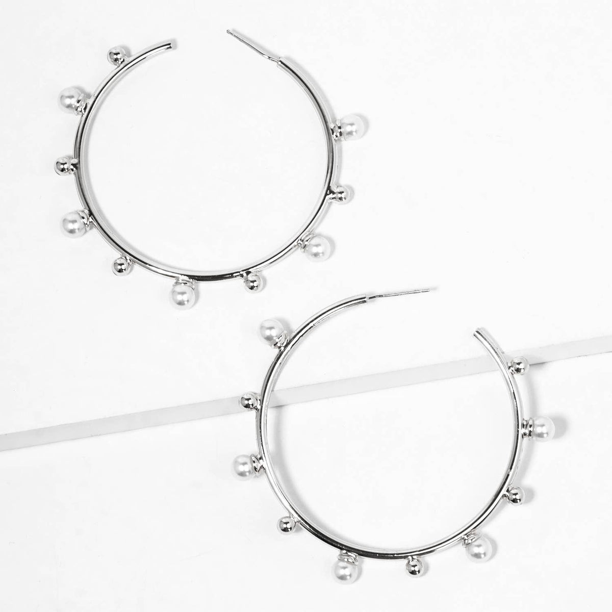 Pearl Accent Hoop Earrings with Sterling Silver Posts