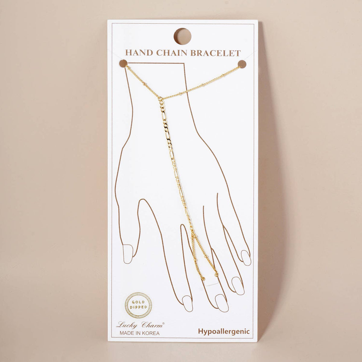Bevelled Figaro-Chain Accents Brass Hand-Chain Bracelet