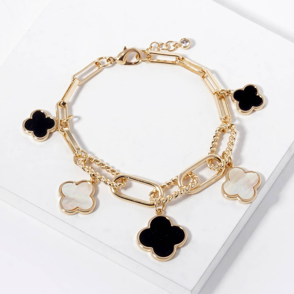 18K Gold Plated Clover Charm Paperclip Link Bracelet