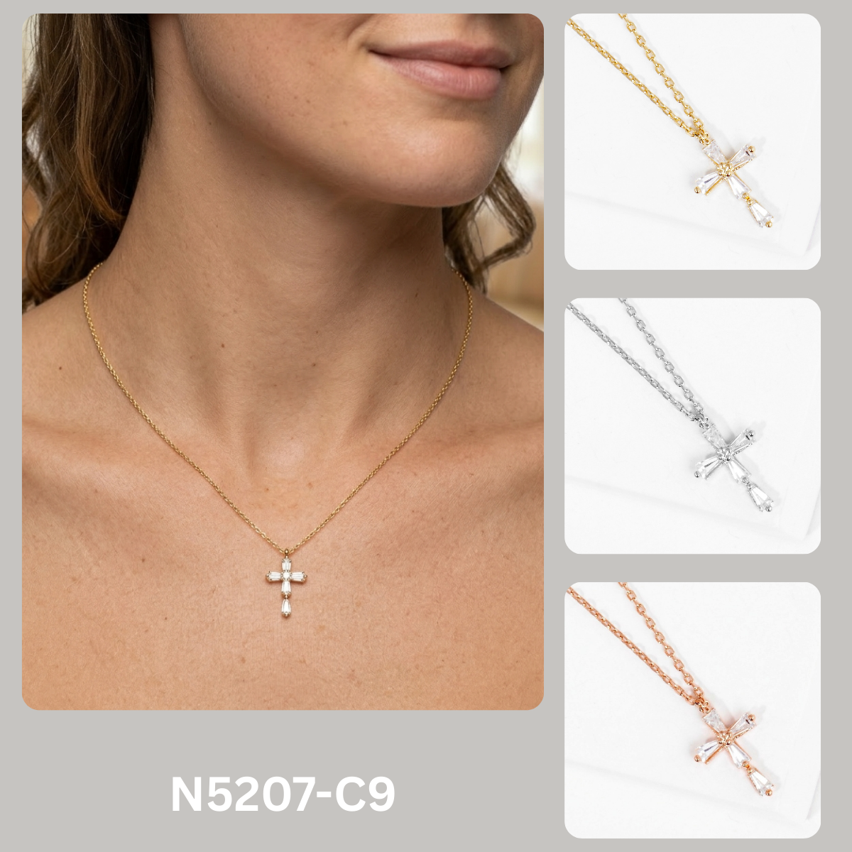 Baguette Crystal Cross Pendant Necklace