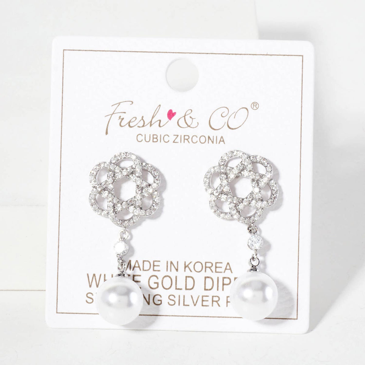 Botanical-Theme 10mm Pearl Drop Pave-Set Gold-Dipped Earring