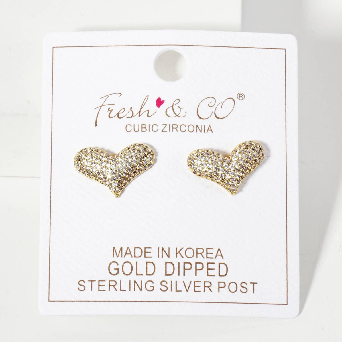 Micro-Pave-Set CZ Puffy Heart Stud Earrings