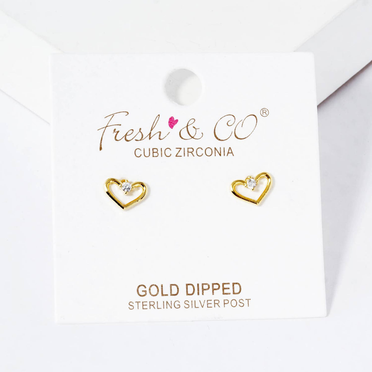 18K Gold Dipped CZ Stone Heart Post Stud Earrings