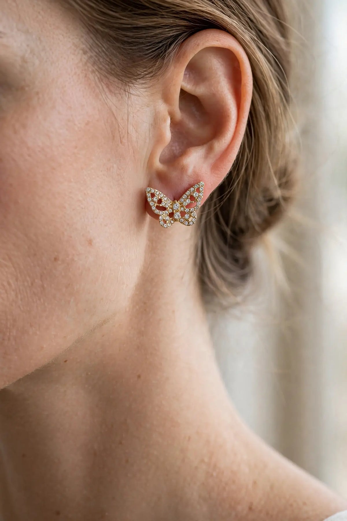 Crystal Butterfly Stud Earrings – Pavé Filigree Butterfly