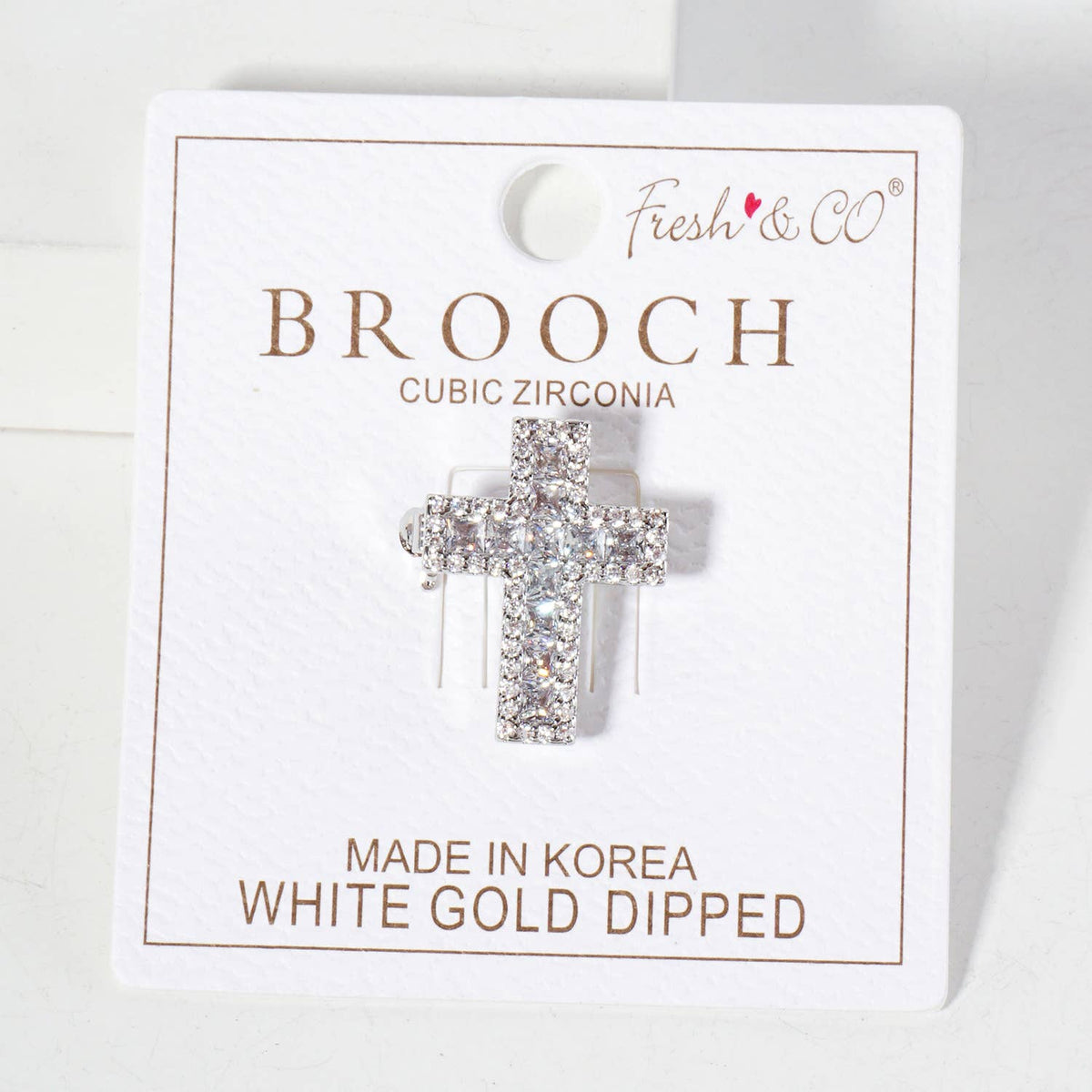 Square Cubic-Zirconia Stones Cross Brooch