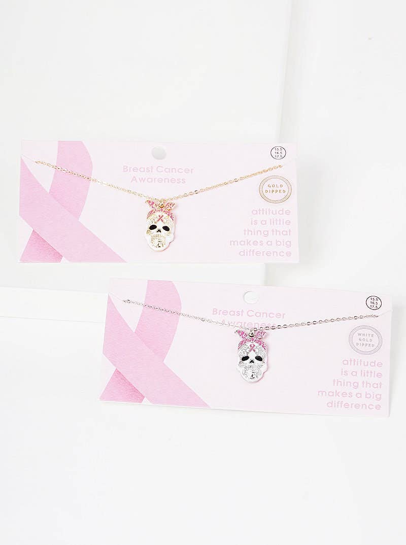 Breast Cancer Awareness Sugar Skull Necklace
