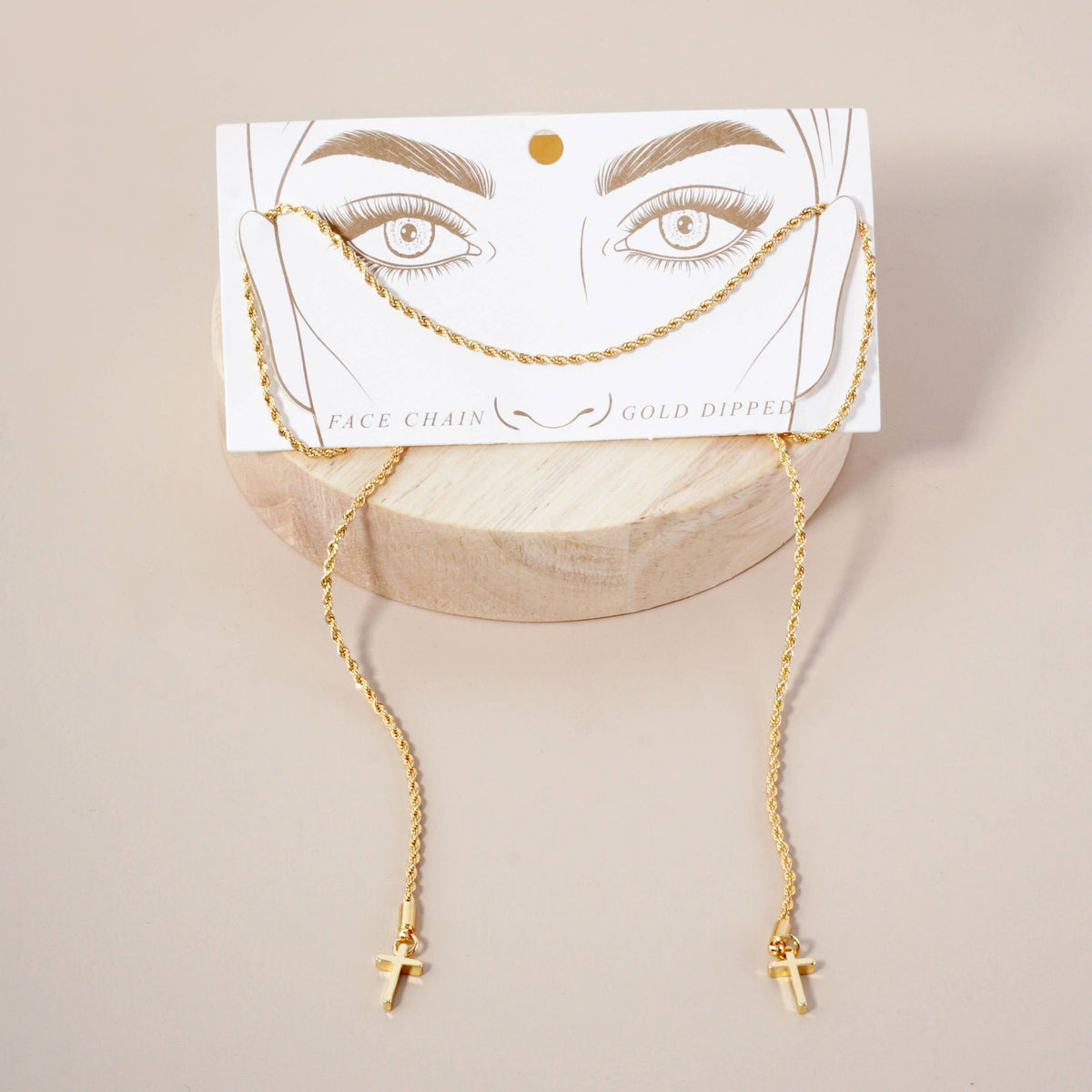 18K-Gold-Dipped 2mm Rope Chain & Cross Drop Face-Chain