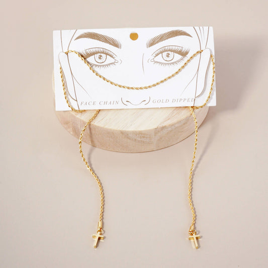 18K-Gold-Dipped 2mm Rope Chain & Cross Drop Face-Chain