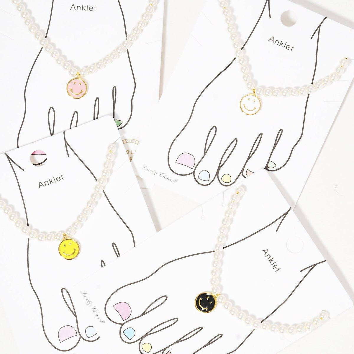 Gold Plated Freshwater Pearl Smiley Face Anklet