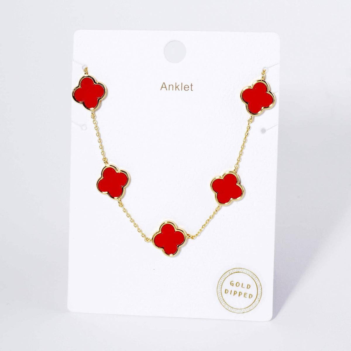 18K Gold Dipped 12mm Five Quatrefoil Brass Chain Anklet.