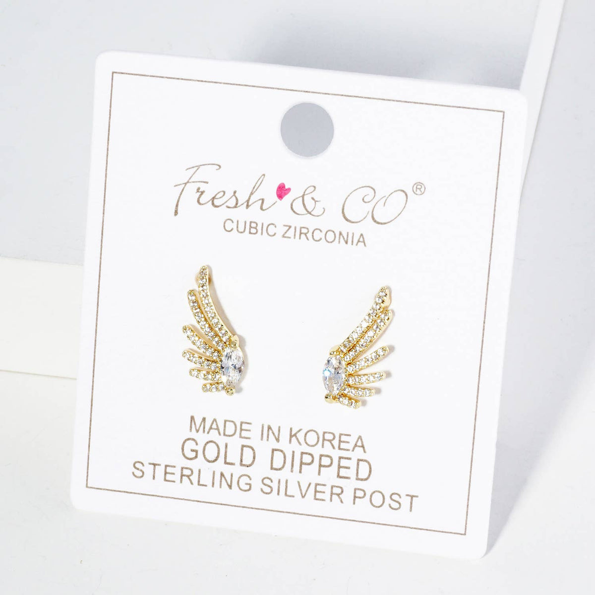 18K Gold Dipped Angel Wings Cubic Zirconia Stud Earrings