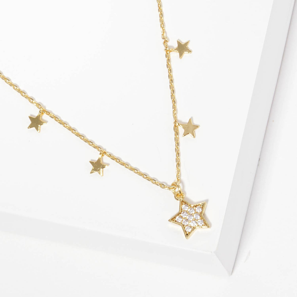 Gold Plated Multi Cubic Star Necklace