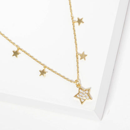 Gold Plated Multi Cubic Star Necklace