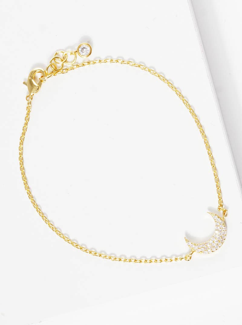 Dainty Pave Crescent Moon Chain Bracelet