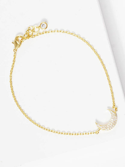 Dainty Pave Crescent Moon Chain Bracelet