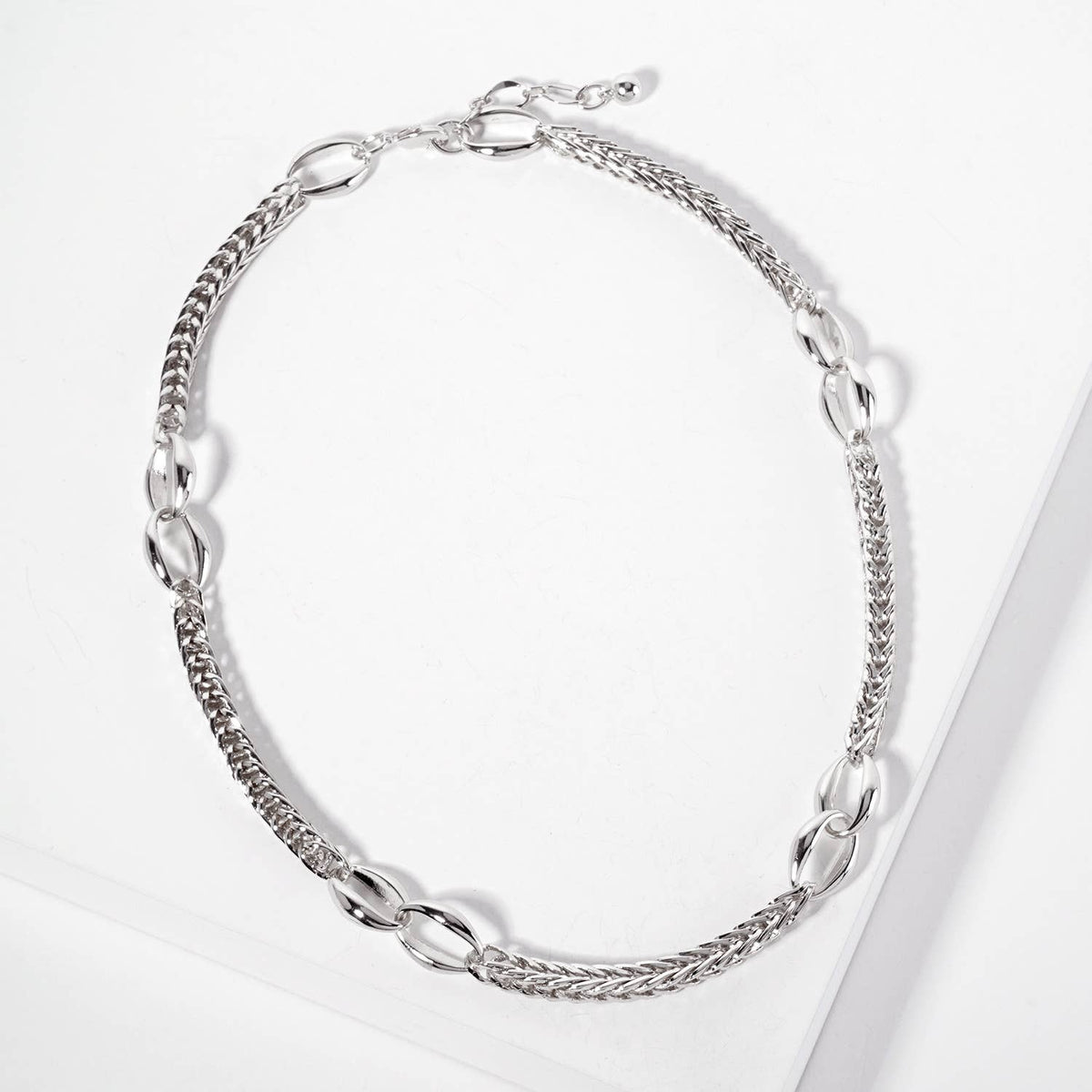 18K Gold Plated Mixed Link Wheat and Oval Chain Necklace