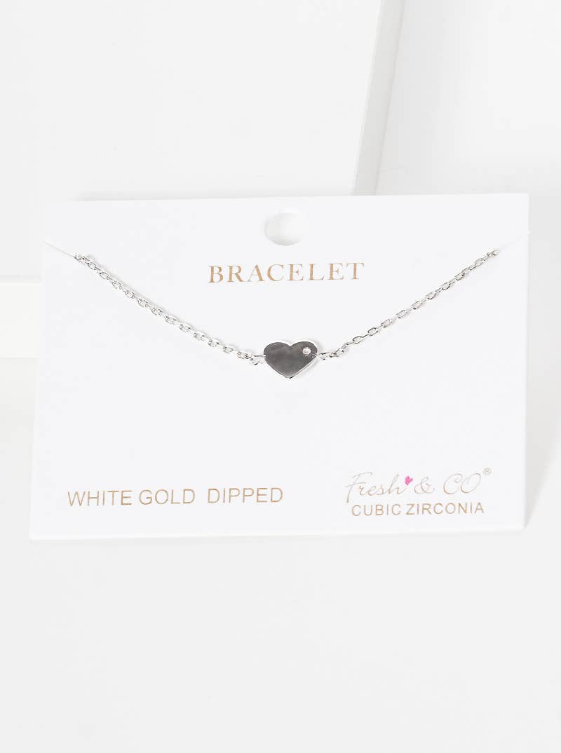 Dainty Cubic Zirconia Heart Charm Bracelet