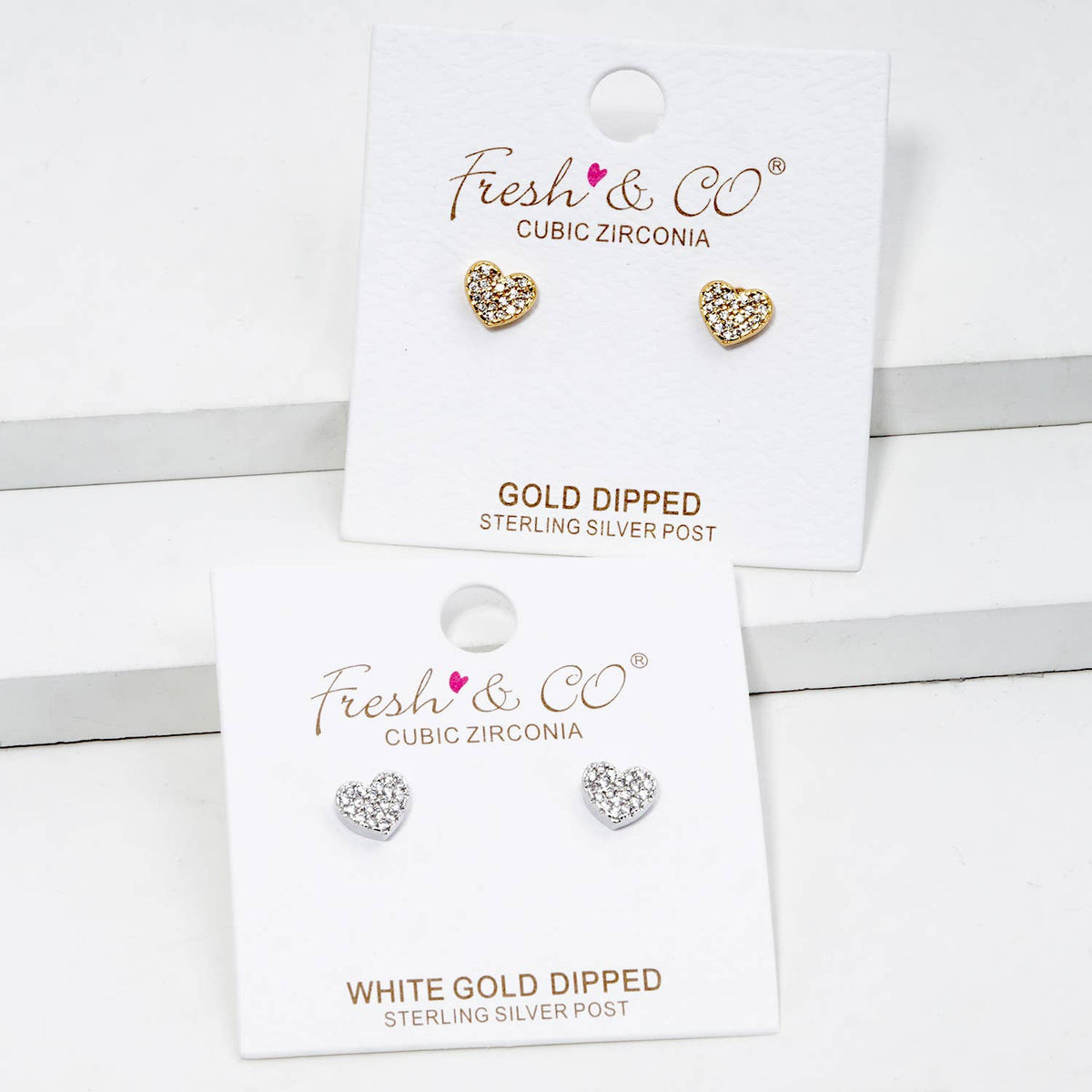 18K Gold Dipped CZ Pave 5mm Heart Post Stud Earrings