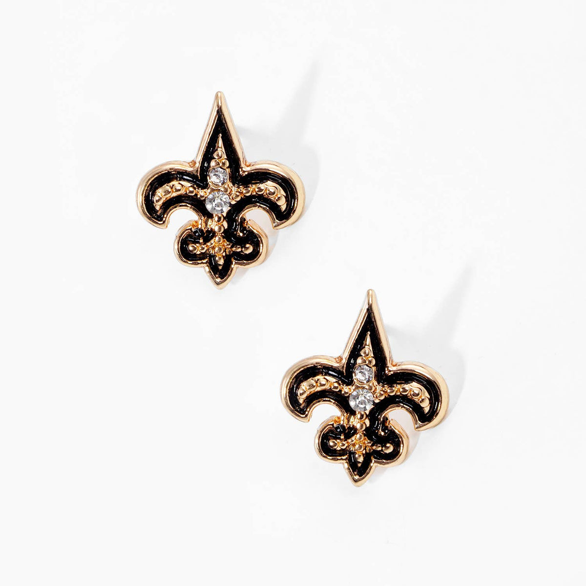 Gold Plated Cubic Zirconia Fleur De Lis Stud Earrings