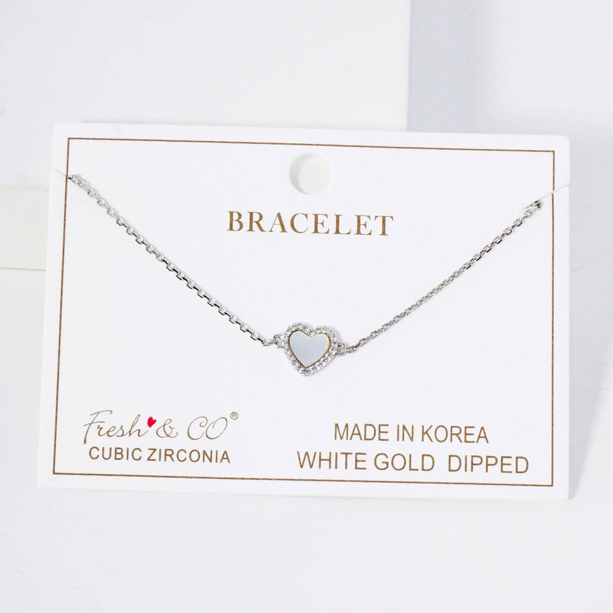 Pave-Set Cubic-Zirconia 9mm Heart Charm Chain Bracelet
