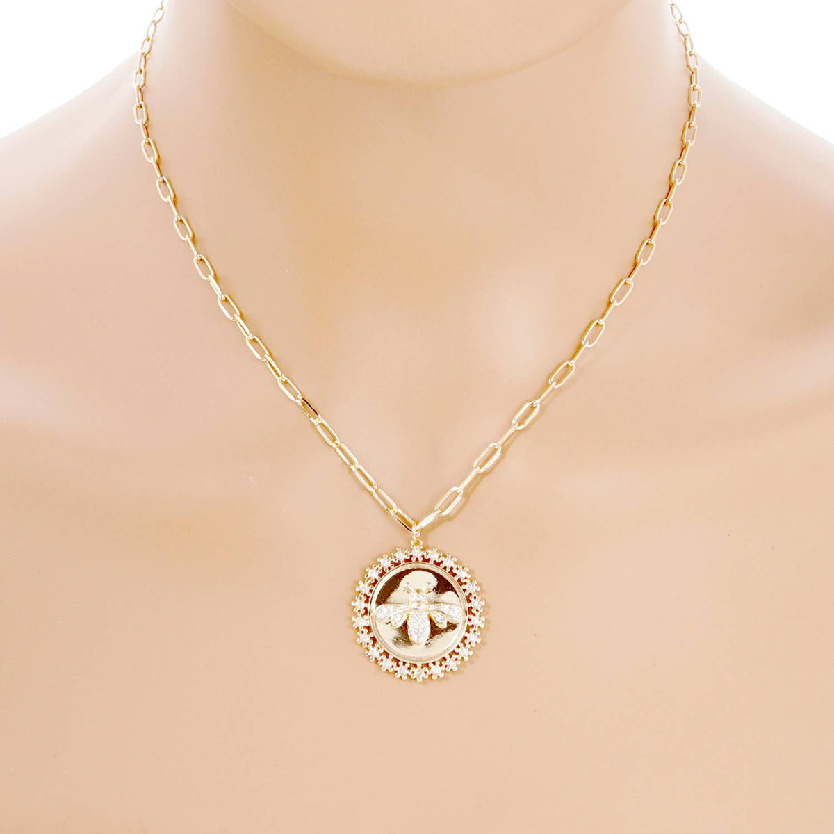 Gold Plated Bee Coin Charm Necklace