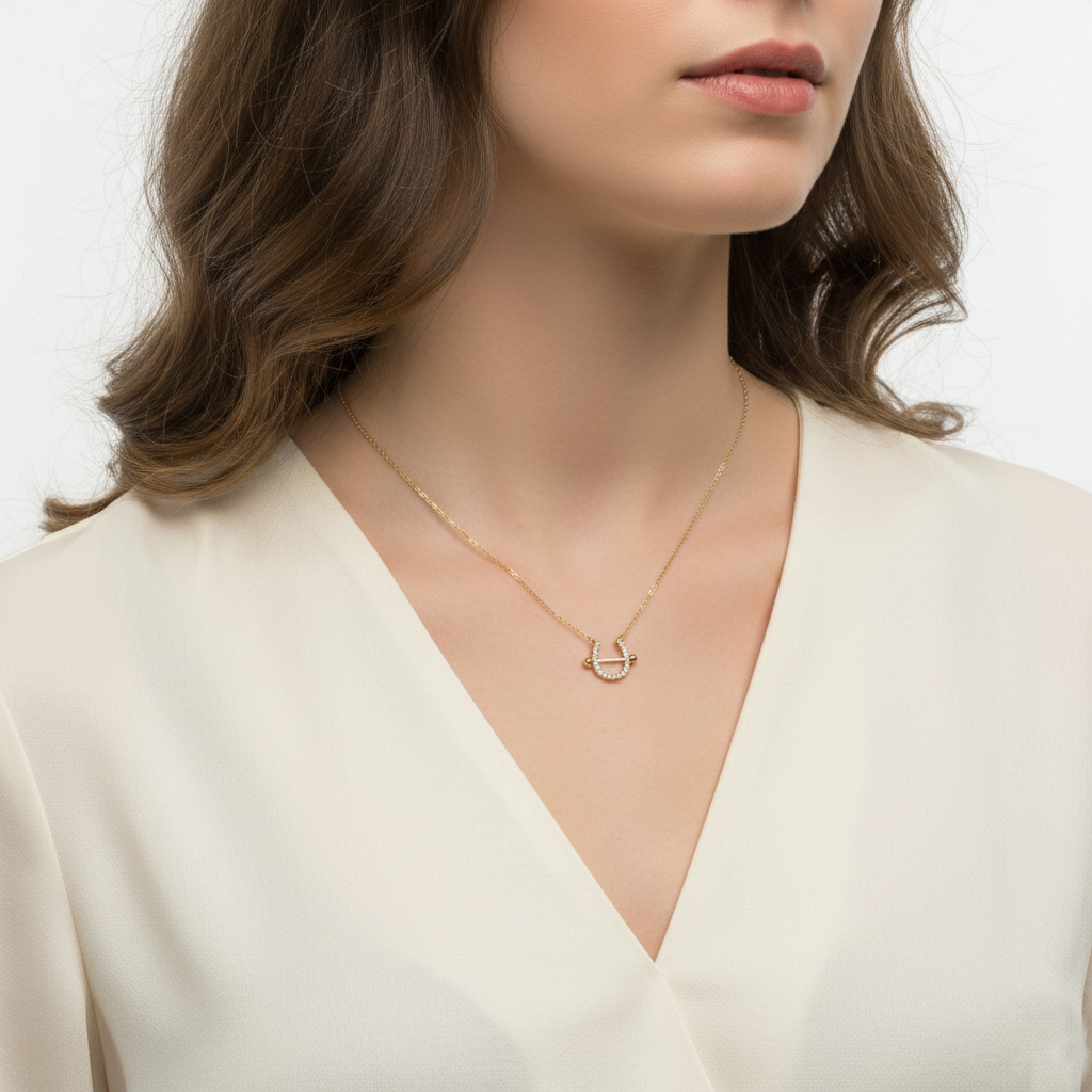 Pave Horseshoe Pendant Necklace / 18K Gold Dipped