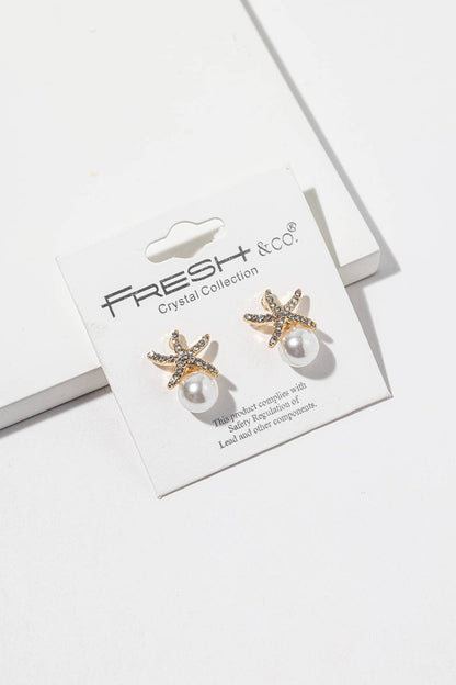 Starfish Pearl Stud Earrings – Crystal Starfish with Pearl