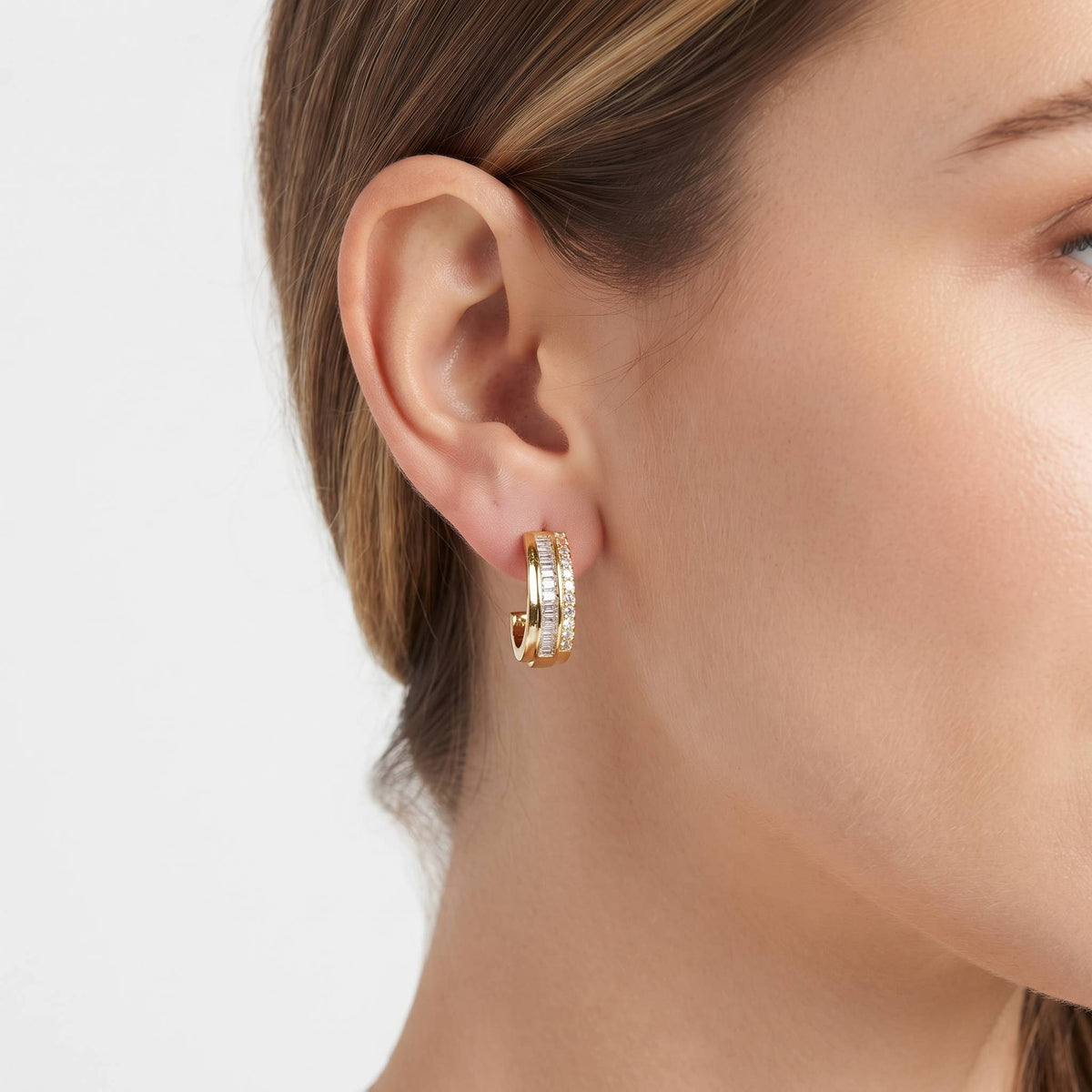 Dazzling Baguette Cubic Zirconia Multi-Layer Hoop Earrings