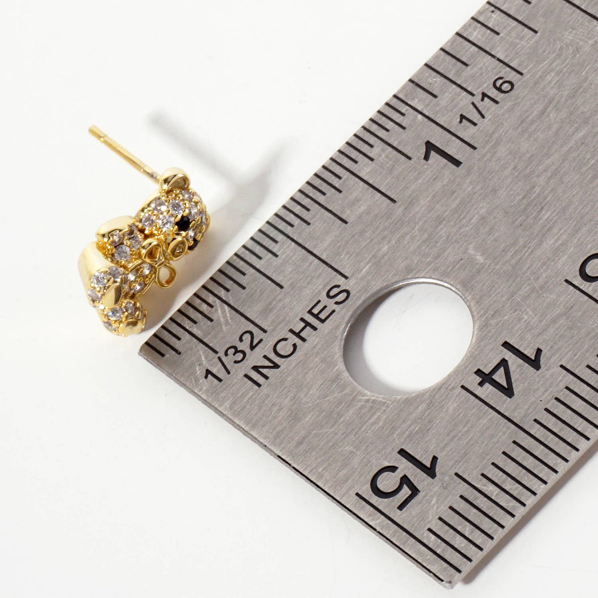 Minimalist Pave-Set Teddy-Bear with Bow Stud Earrings