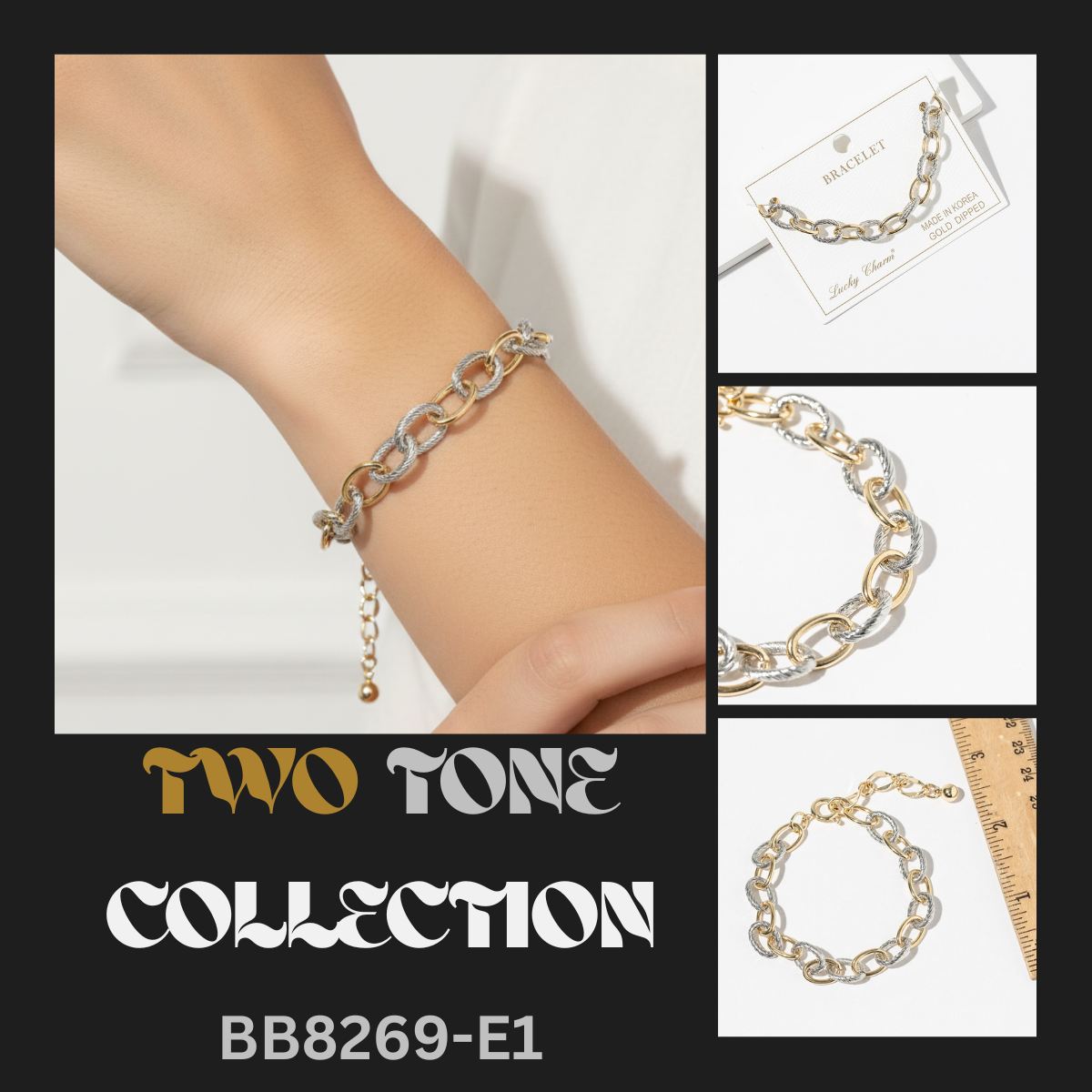 Two-Tone Twisted Oval Link Chain Bracelet