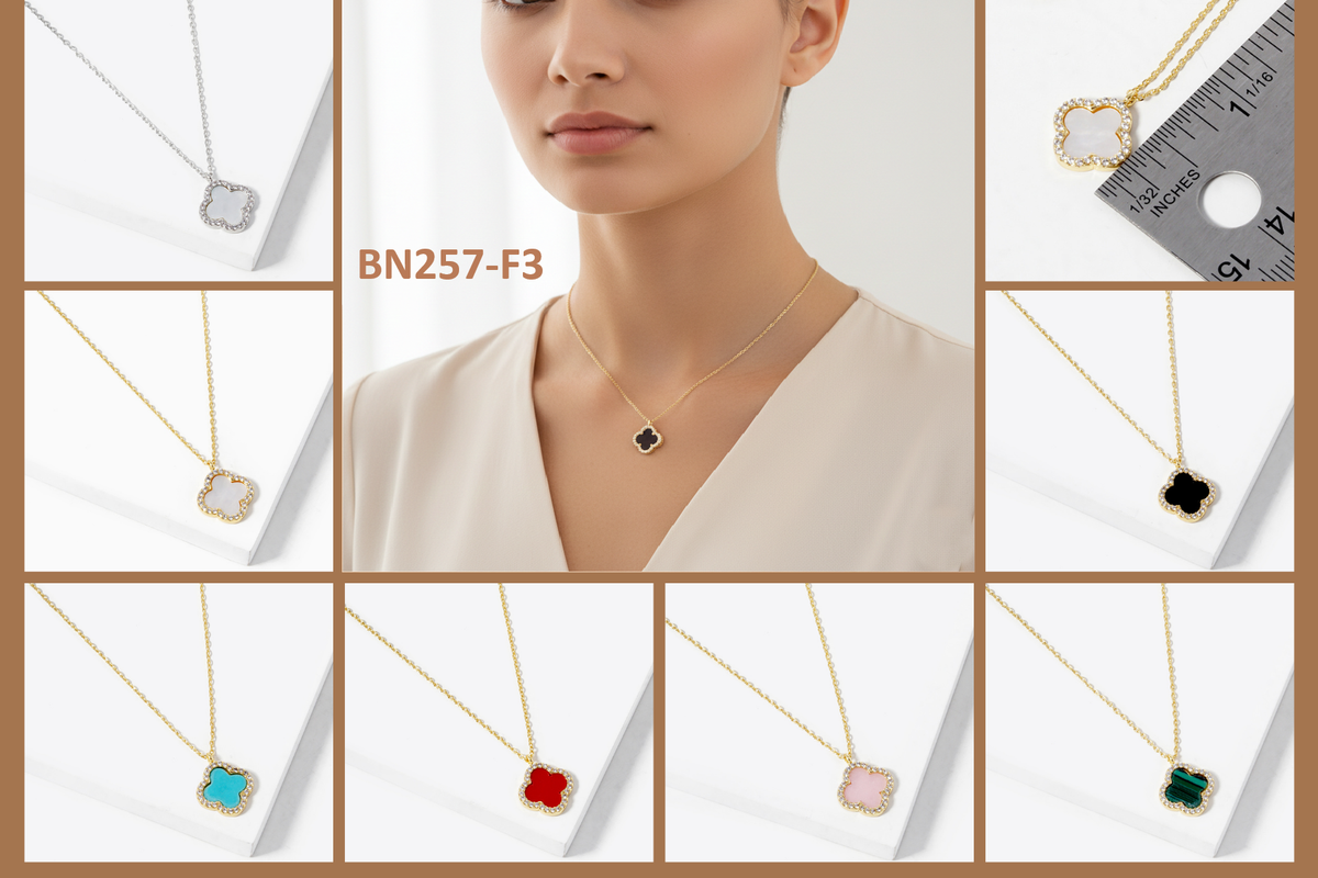 Pavé Border Four-Leaf Clover Pendant Necklace