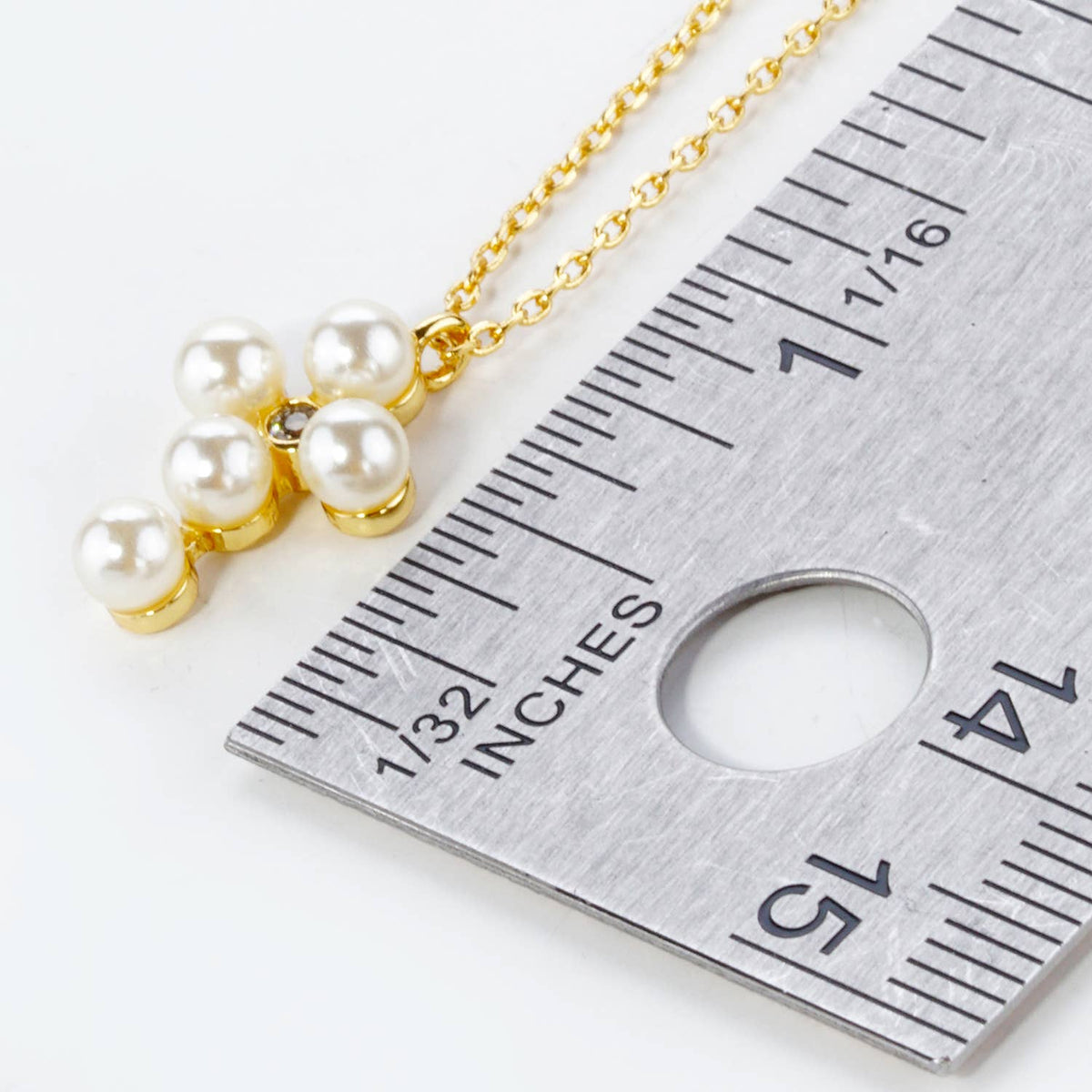 Gold Dipped Pearl & Cubic Zirconia Cross Charm Necklace