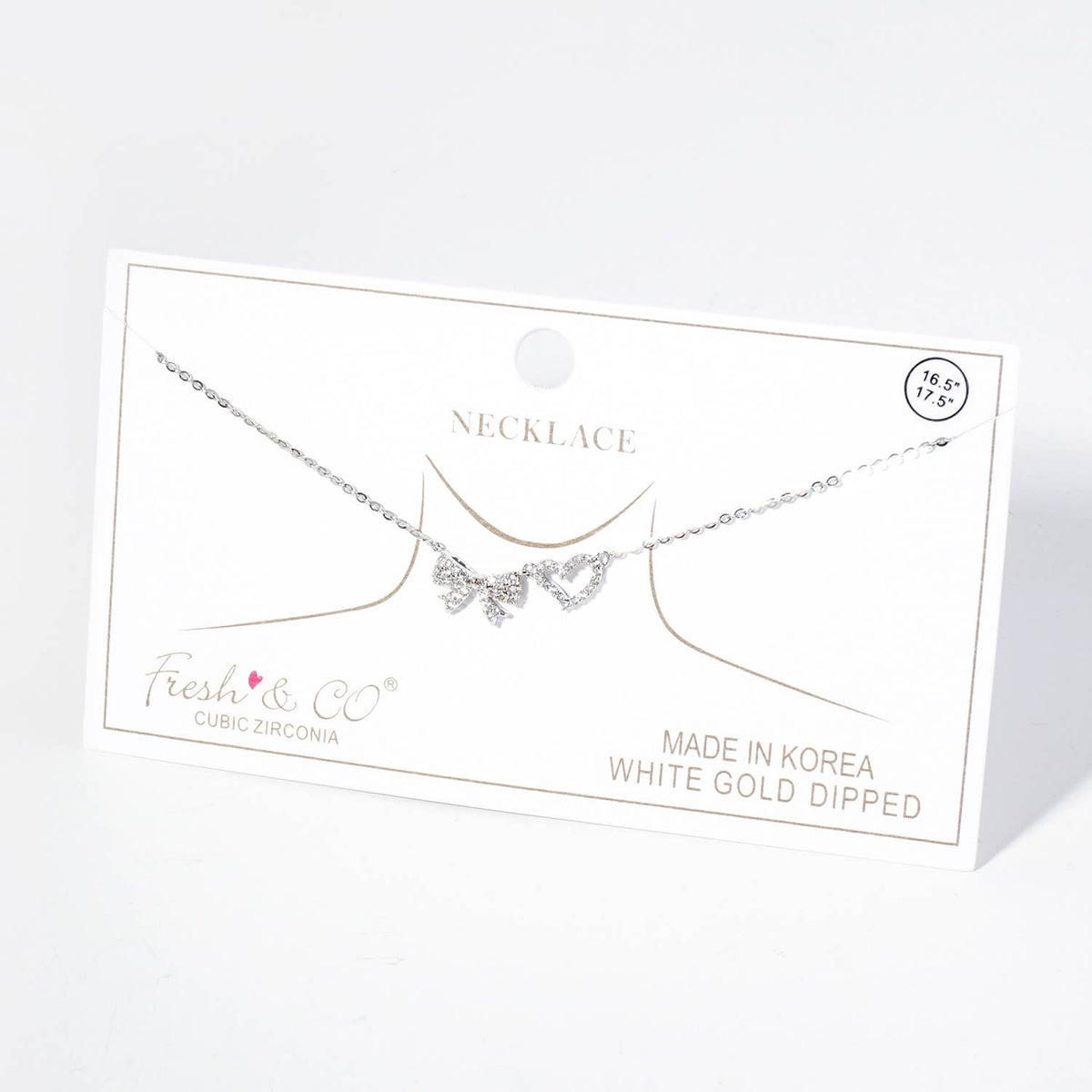 RIBBON HEART PENDANT NECKLACE / 18K GOLD DIPPED / CUBIC