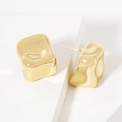 Polished Hand-Molded Organic Square-Shaped Stud Earrings