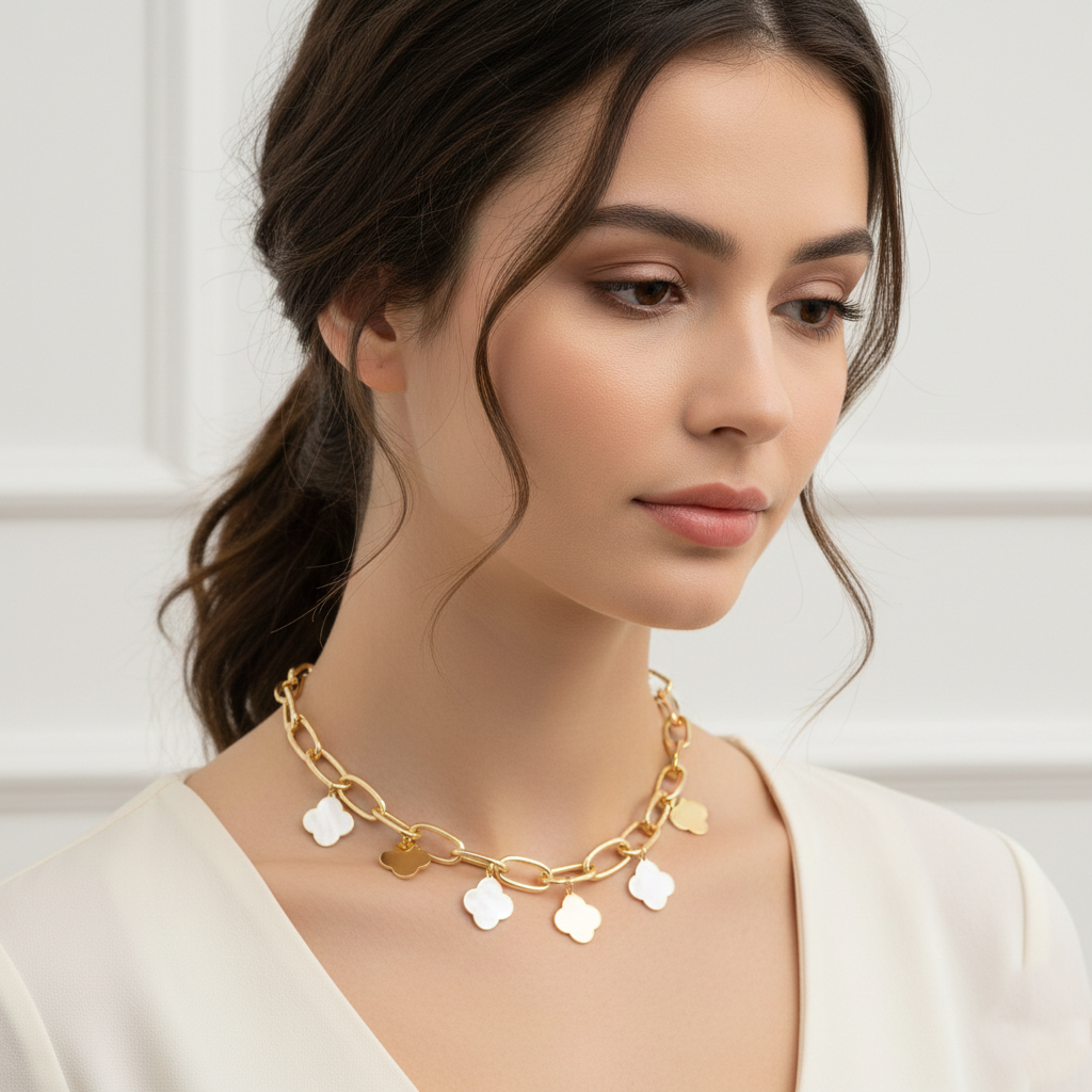 Clover Charm Chunky Chain Necklace