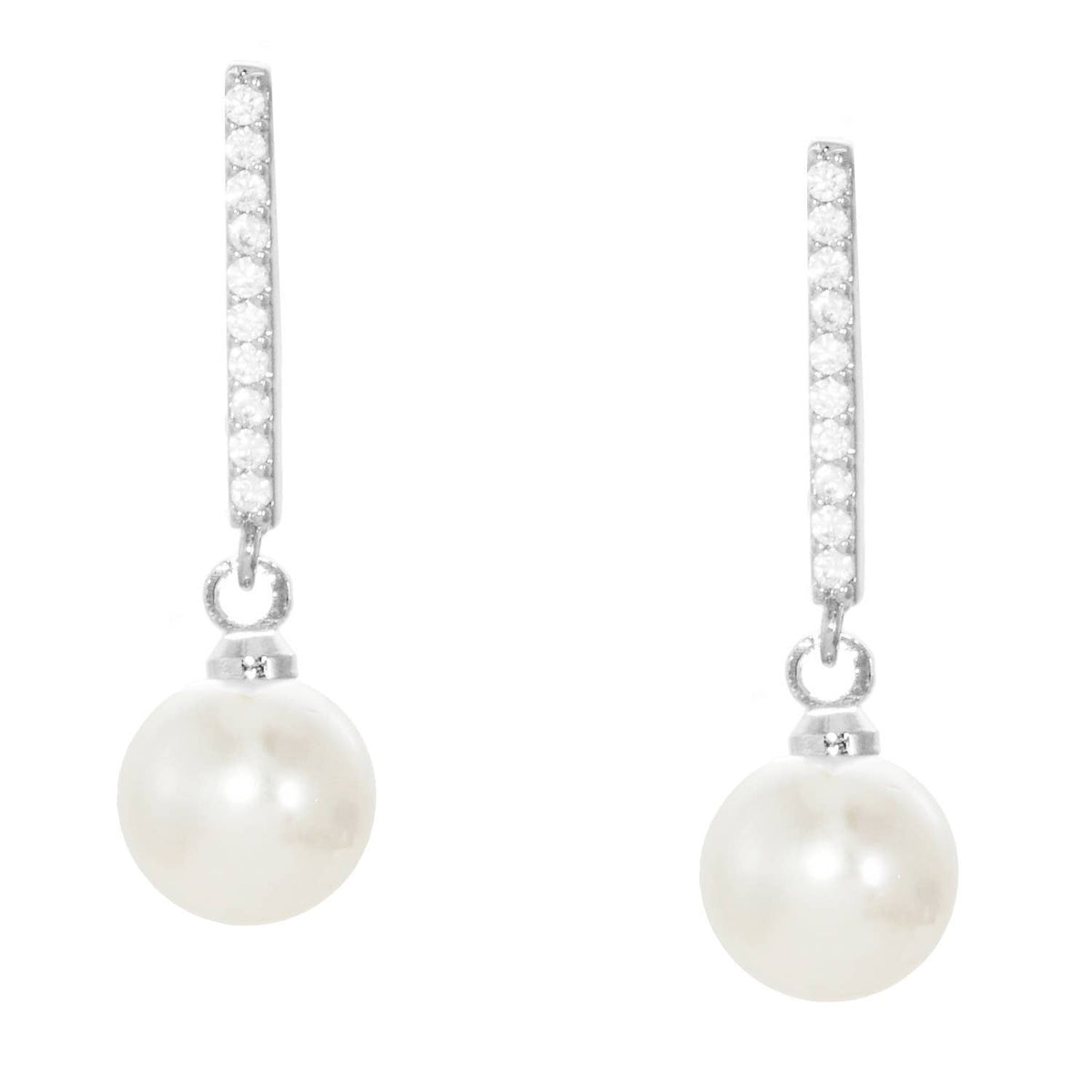 Bridesmaid Pearl & Pavé Bar Drop Earrings