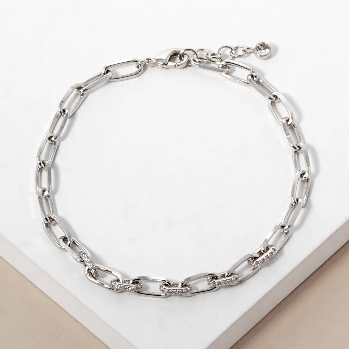 CZ Pave U-Link Paperclip Bracelet