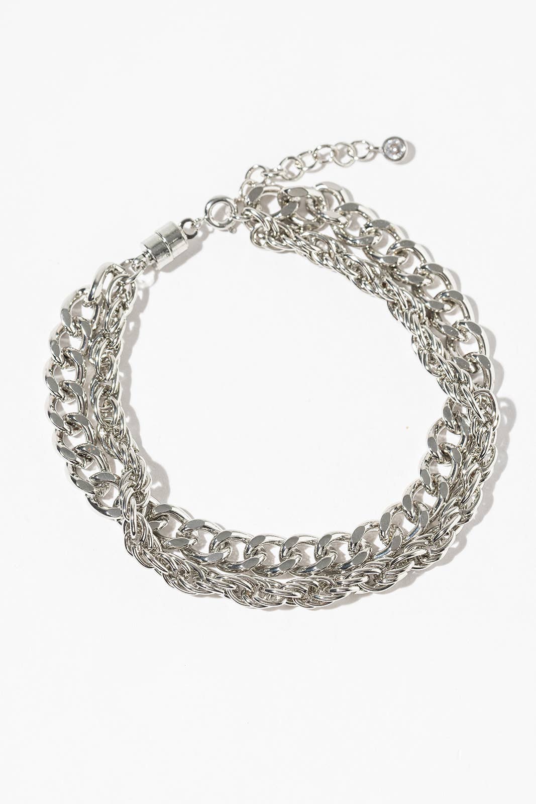 Layered Curb & Rope Chain Bracelet with Magnetic Clasp