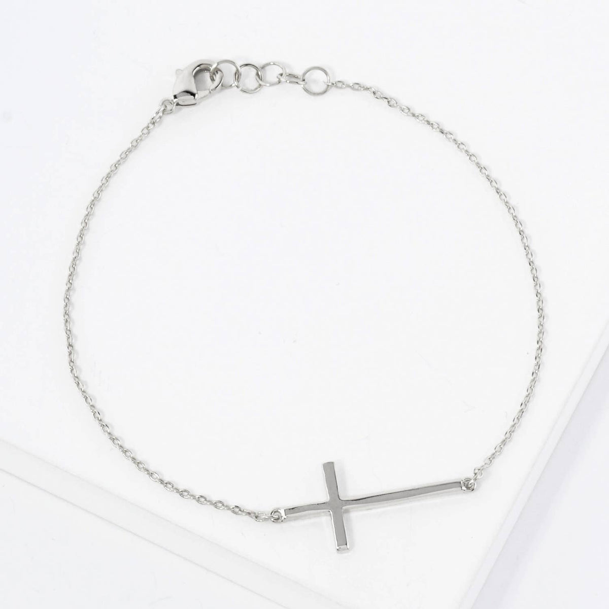 Religious-Theme Brass Sideways Cross Chain Bracelet