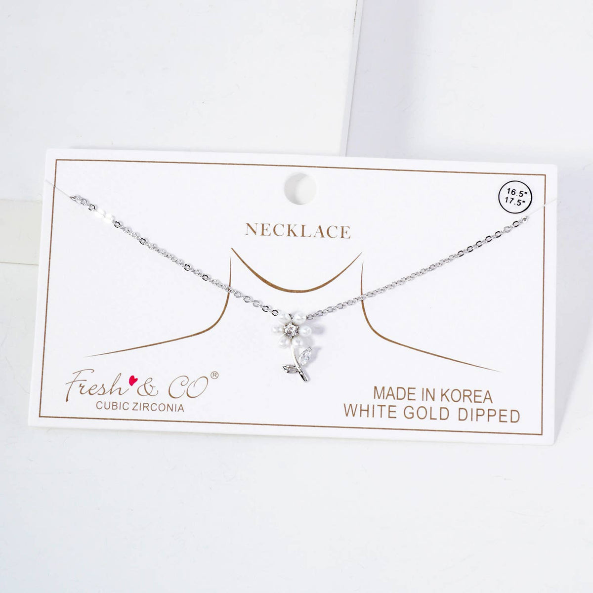 Botanical-Theme CZ Pearl Flower Pendant Necklace
