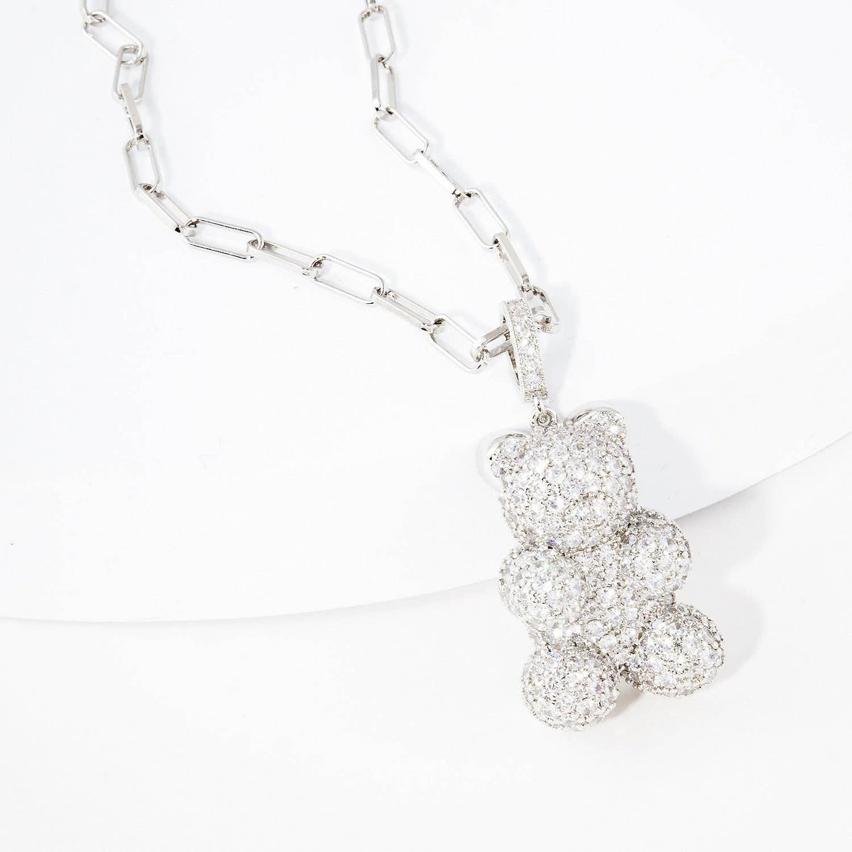 Gold Cubic Embedded Teddy Bear Necklace