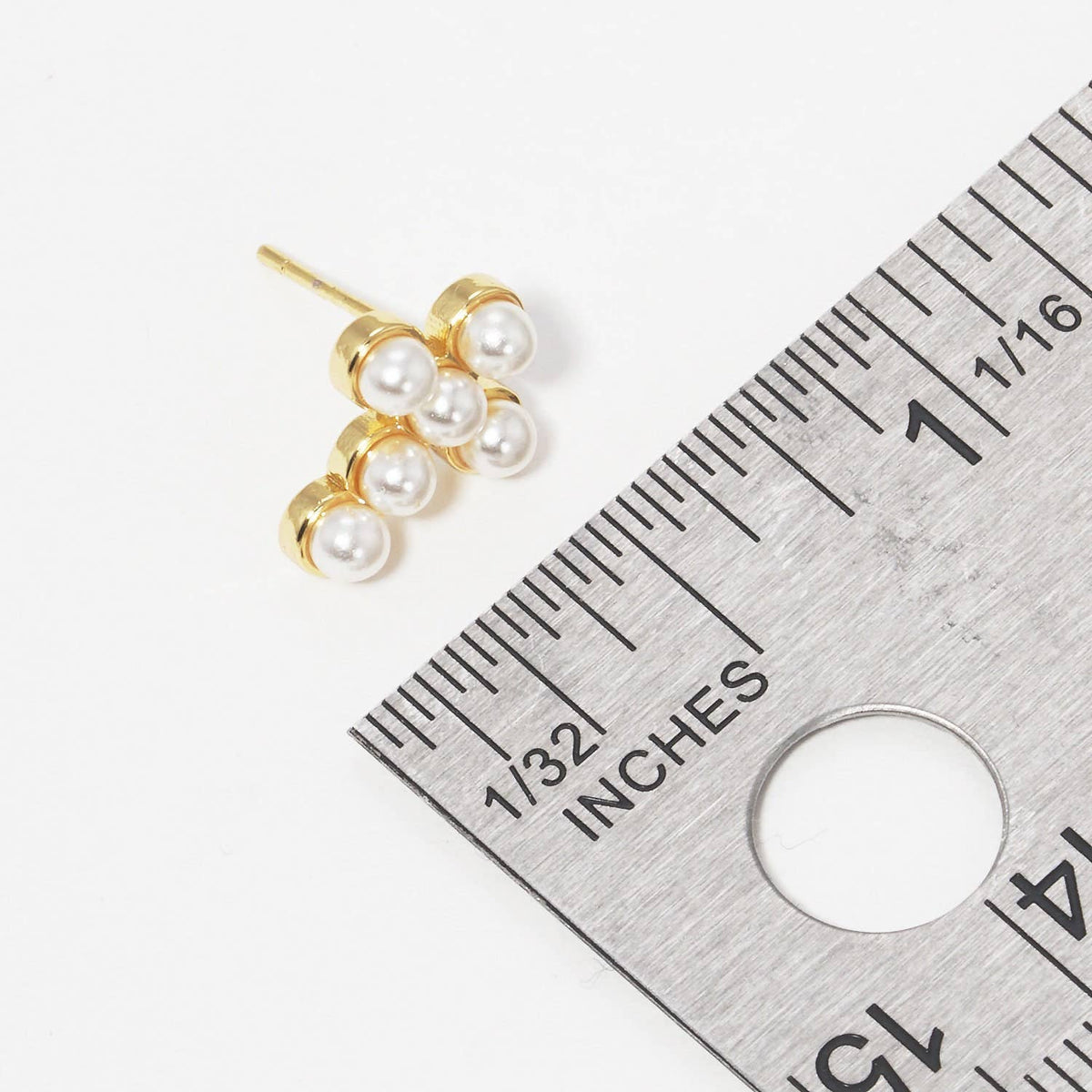 Gold Freshwater Pearl Cross Stud Earrings