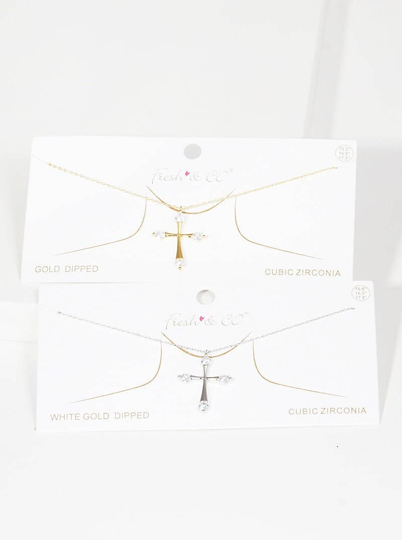 Round Baguette Cut Cross Necklace