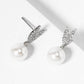 18K Gold Dipped Glass Pearl Drop CZ Pave Heart Post Earrings