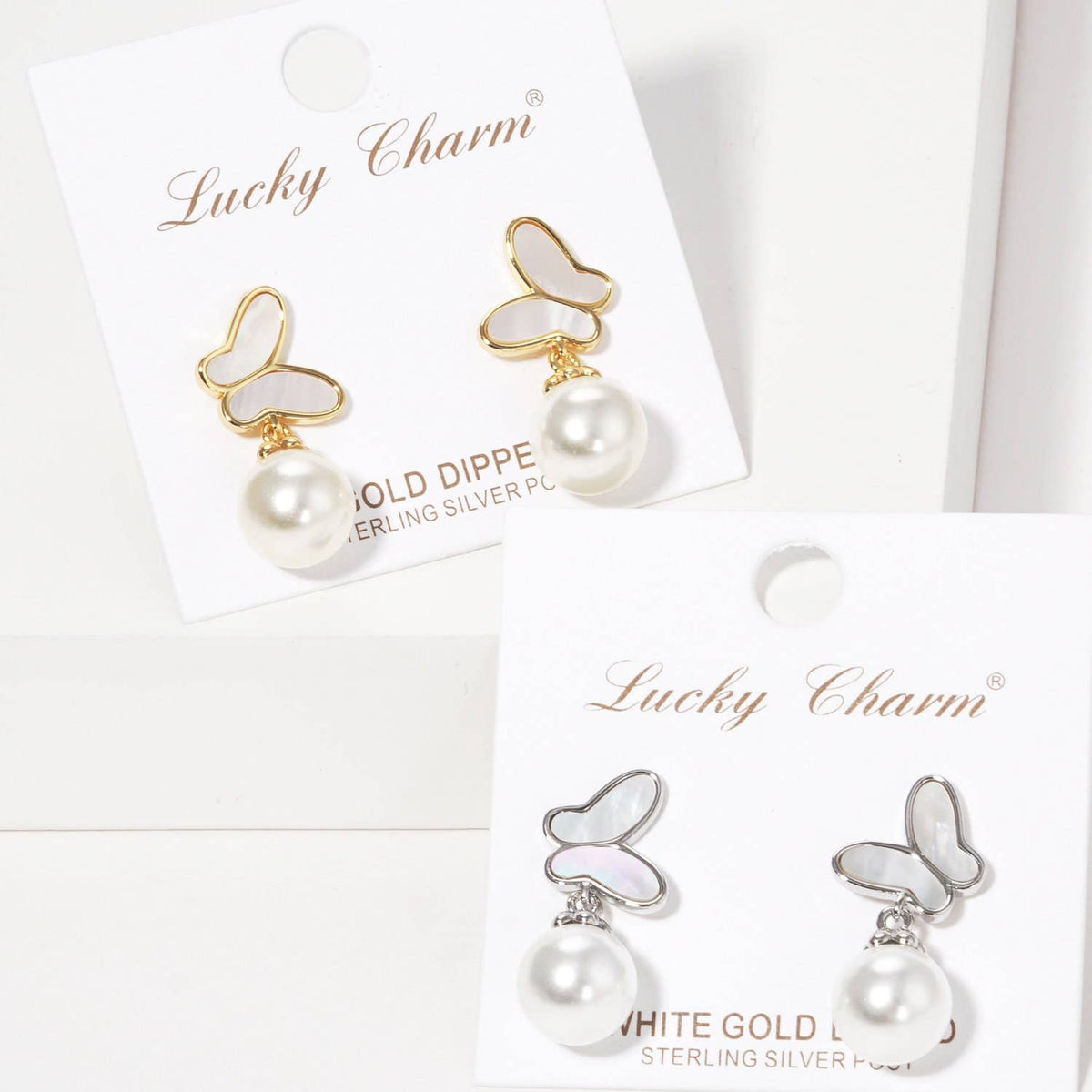 Gold Freshwater Pearl Butterfly Drop Earrings