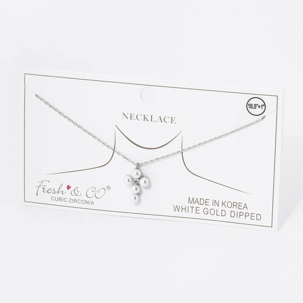 Gold Dipped Pearl & Cubic Zirconia Cross Charm Necklace