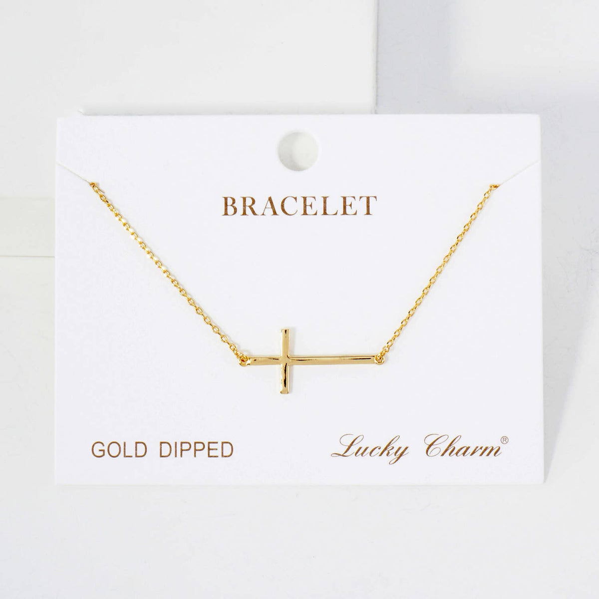 Religious-Theme Brass Sideways Cross Chain Bracelet