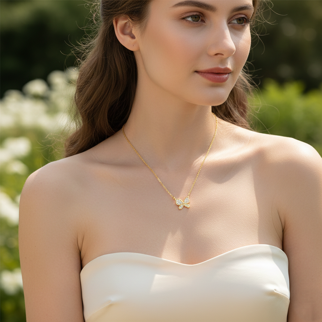 Pavé Crystal Butterfly Pendant Necklace